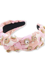 Pink Flower Headband with Pave Heart Crystals