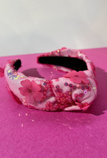 Pink Sequin Chiffon Headband with Pink Flowers