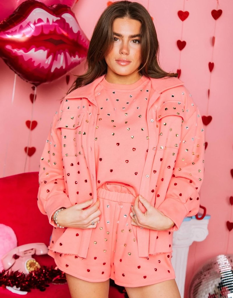 QOS Pink Jewel Heart Shacket