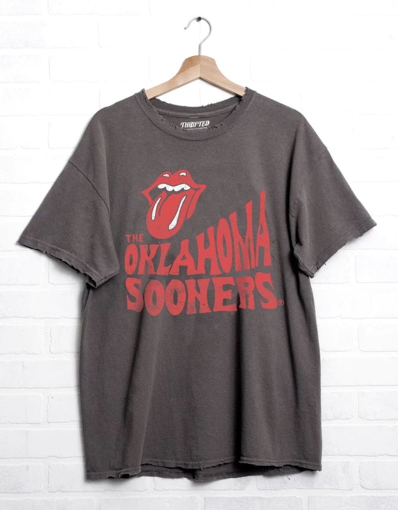 Black Rolling Stones Sooners Thrifted Tee