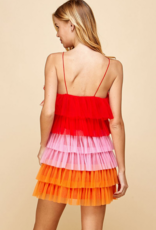Multi Colored Tiered Pleated Mini Dress