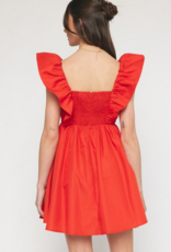 Red V-Neck Ruffle Dress