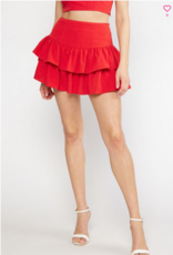 Red High-Waist Tiered Ruffle Skirt