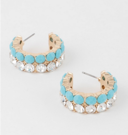 Double Jewel Stone Hoop Earrings Gold