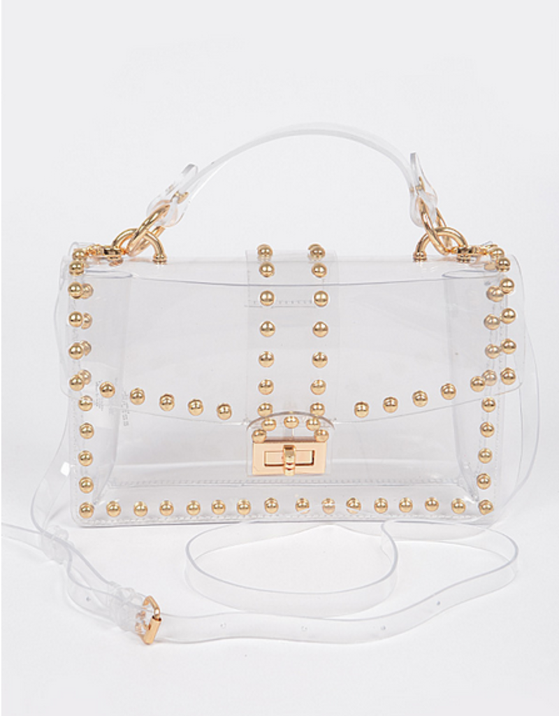 Gold ROUND Studded Clear Purse