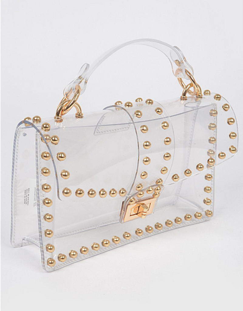 Gold ROUND Studded Clear Purse