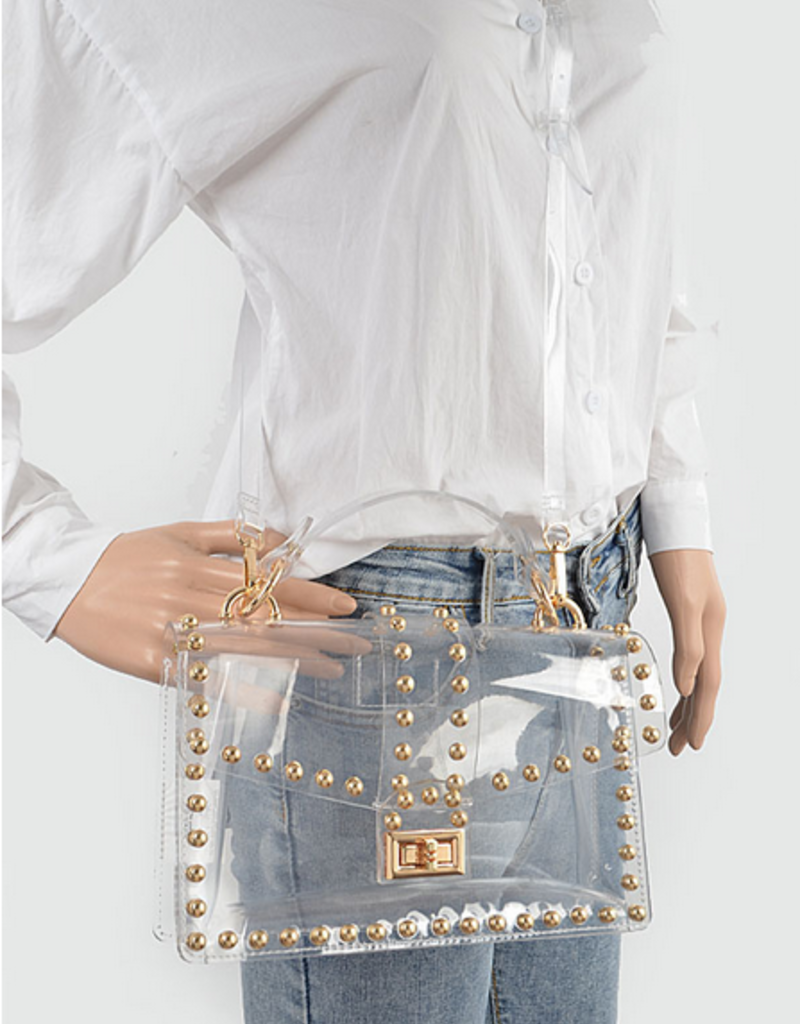 Gold ROUND Studded Clear Purse