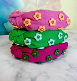 BC Magenta Headband with Green Flowers