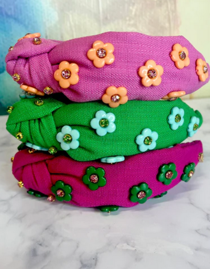 BC Magenta Headband with Green Flowers