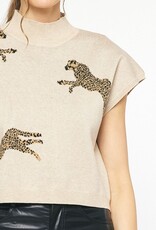 Leopard Print Mock Neck Cropped Sweater