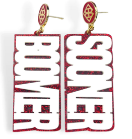 BC White and Crimson Glitter Boomer Sooner Earrings