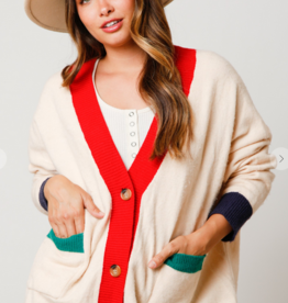 Color Block Cardigan with Sequin Nutcrackers