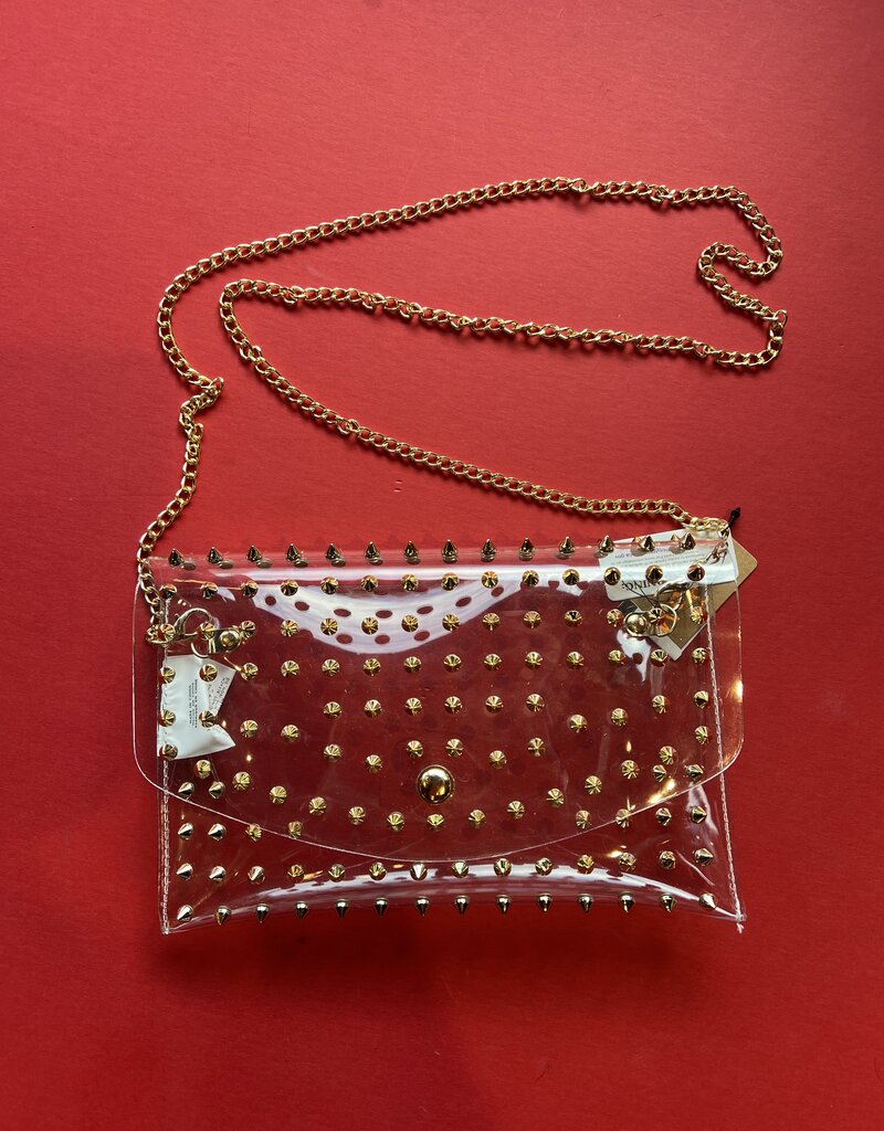 Clear Gold Studded Clutch