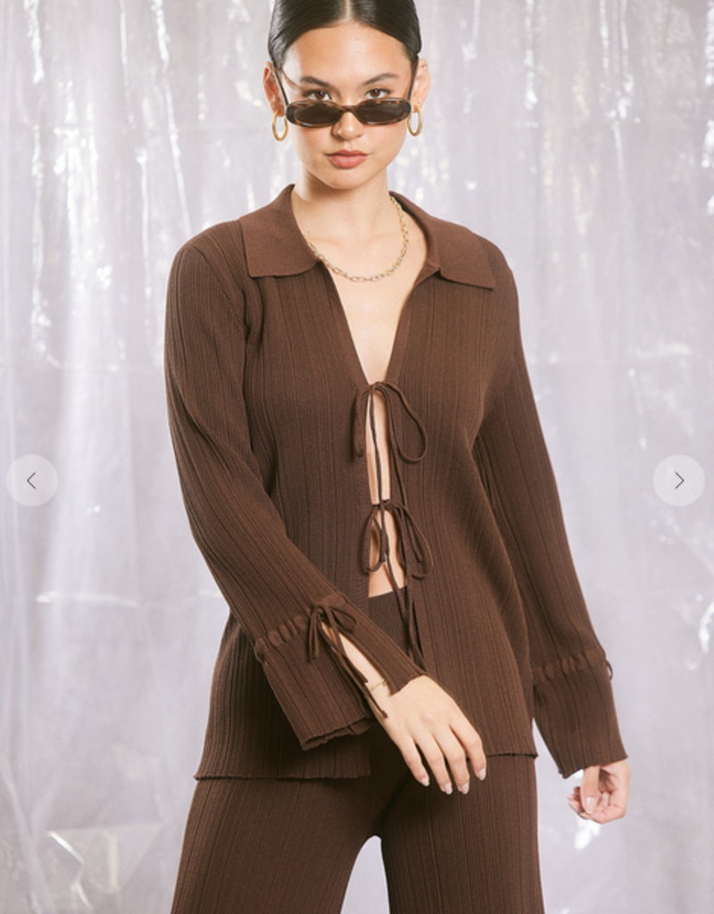 Long Brown Tie Sweater Top