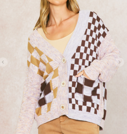 Multi colored checkered cardigan