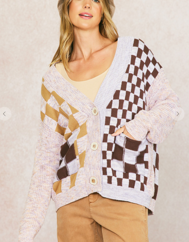 Multi colored checkered cardigan