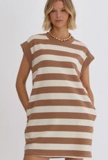 Tan Striped Sleeveless Dress