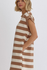 Tan Striped Sleeveless Dress