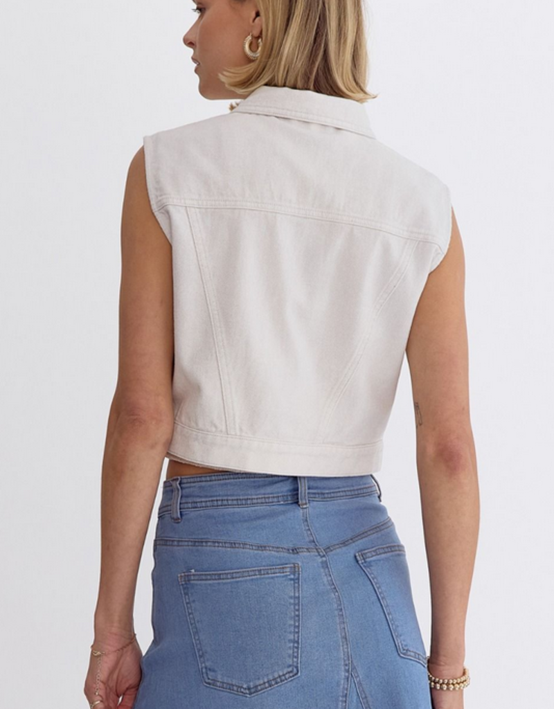 White Shimmer Denim Vest