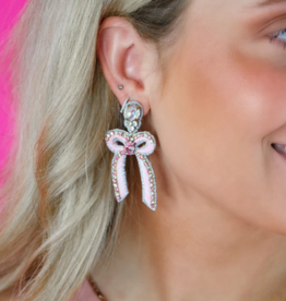 Beaded Bow Drops-Baby Pink