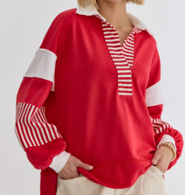 Red Collared Colorblock Long Sleeve