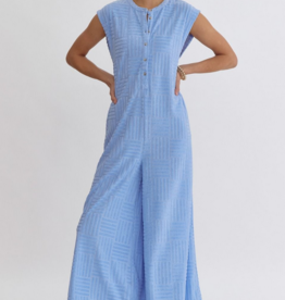 Blue Terrycloth Sleeveless Jumpsuit