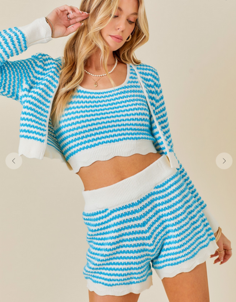 Blue and cream knit short
