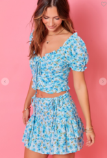 Blue floral skirt with ruffles