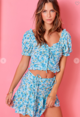 Blue floral top with ruffles
