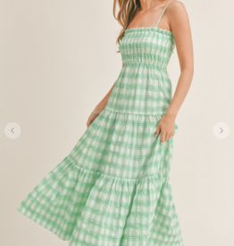 Plaid Green and White Long Dress