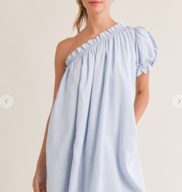 Blue One Shoulder Puff Sleeve Dress