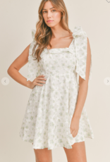 White and Green Floral Fit and Flare Dress