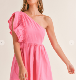 Pink ruffle one shoulder mini dress