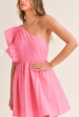 Pink ruffle one shoulder mini dress