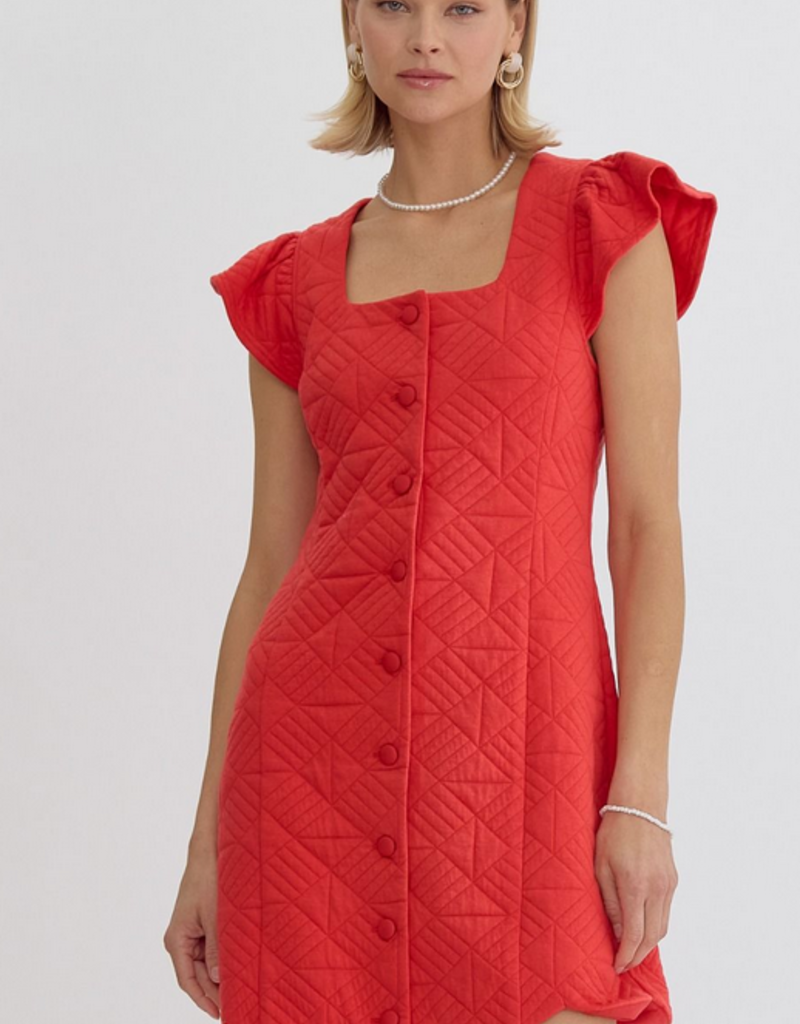 Red Quilted Square Neck Dress