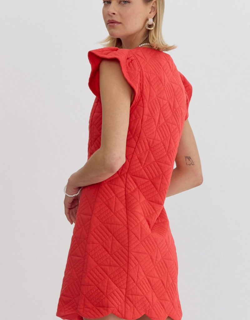 Red Quilted Square Neck Dress