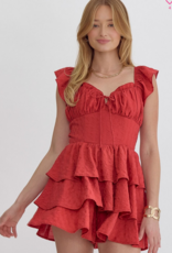Red Sweetheart Textured Romper