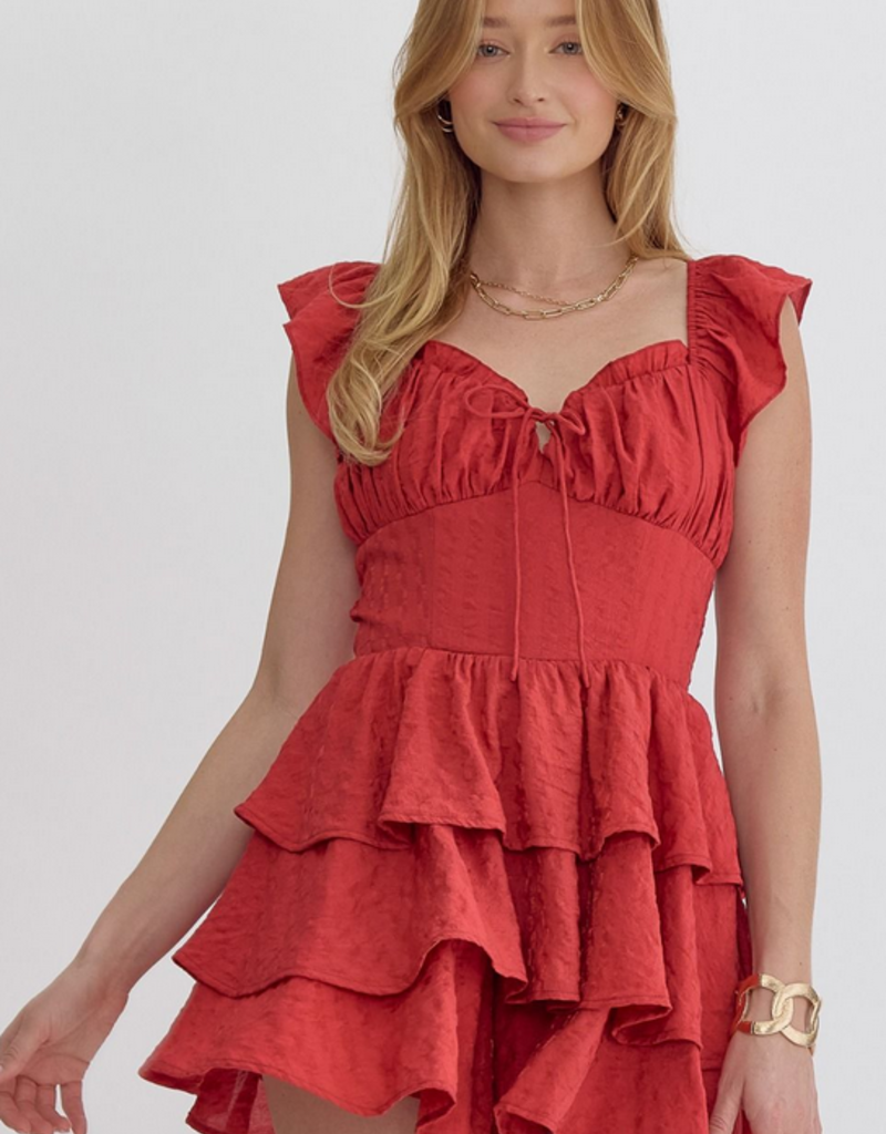 Red Sweetheart Textured Romper