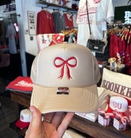 Tan with red bow trucker hat