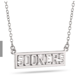 Silver Oklahoma Sooners Script Bar Necklace