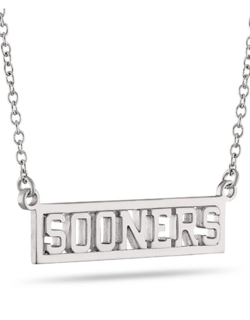 Silver Oklahoma Sooners Script Bar Necklace