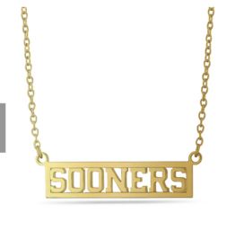 Gold Oklahoma Sooners Script Bar Necklace