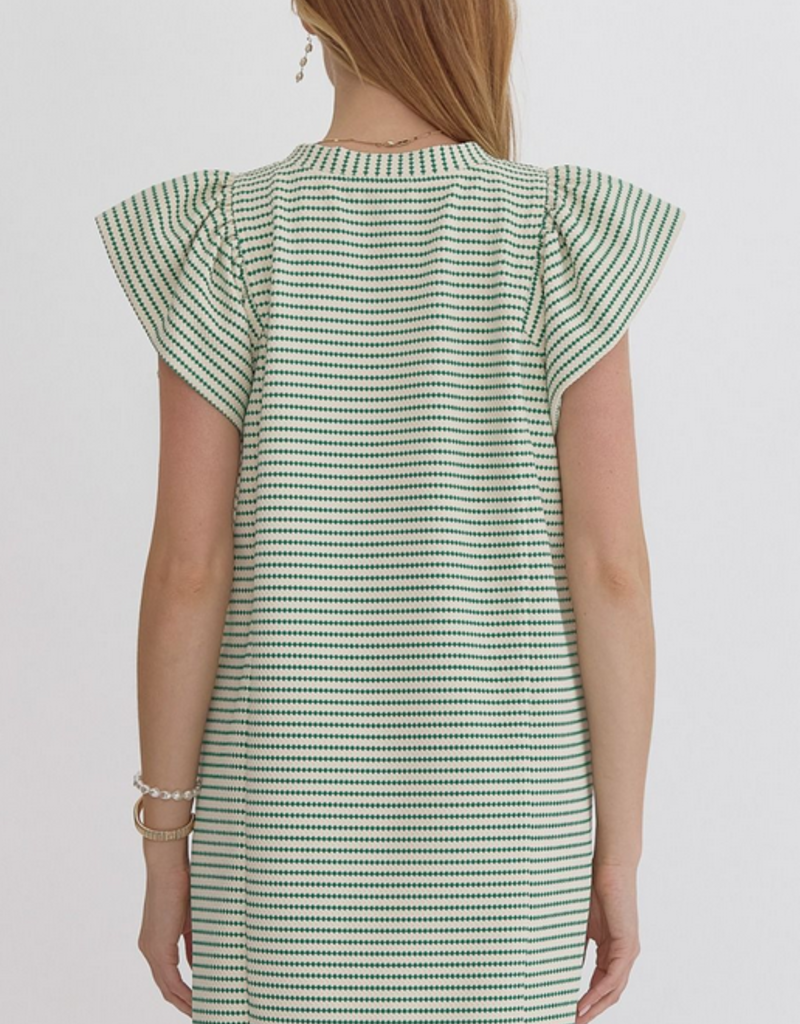 Green V-Neck Pocket Dress