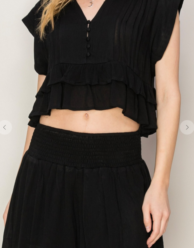 Black Button Top and Smocked Short Set