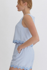 Blue Pinstripe Squiggle Hem Top