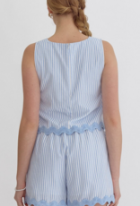 Blue Pinstripe Squiggle Hem Top