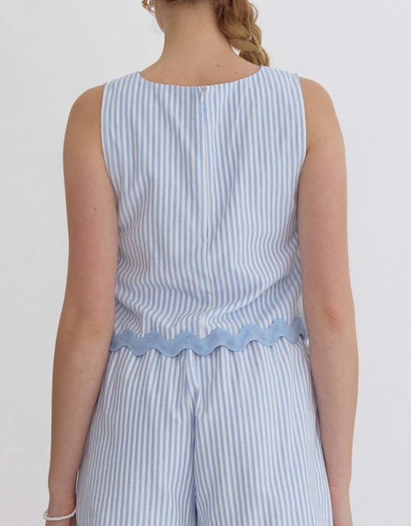 Blue Pinstripe Squiggle Hem Top