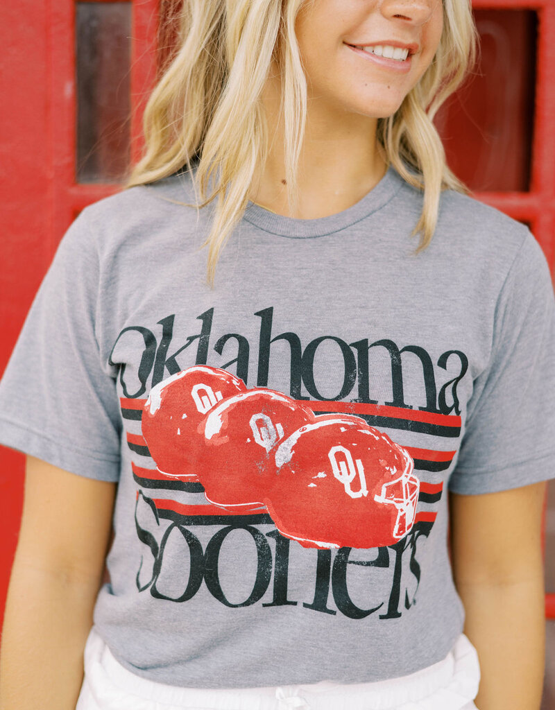 Grey Oklahoma Sooner Football Helmet Tee