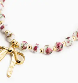 Ceramic Pink Bead Bow Necklace