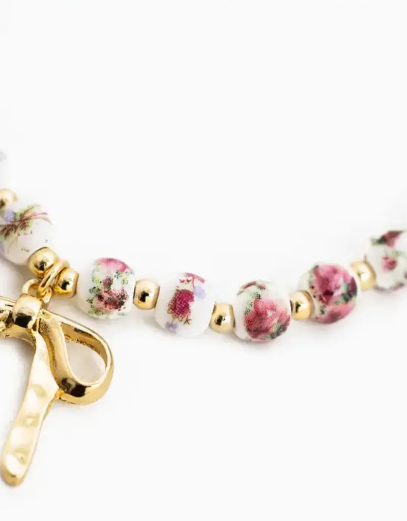 Ceramic Pink Bead Bow Necklace
